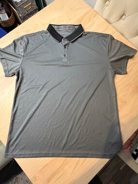 Men's Grey Polo Dress Shirt with Black Contrast Collar